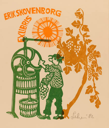 Exlibris by Maria Elisa Leboroni from Italy for Erik Skovenborg - Working Man Wine 