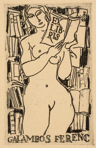 Exlibris by Evald Okas from Estonia for Galambos Ferenc - Book Woman Nude 