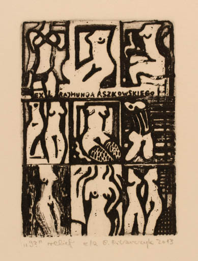 Exlibris by Bozena Pilarczyk from Poland for Rajmund Aszkowski - Woman Nude 