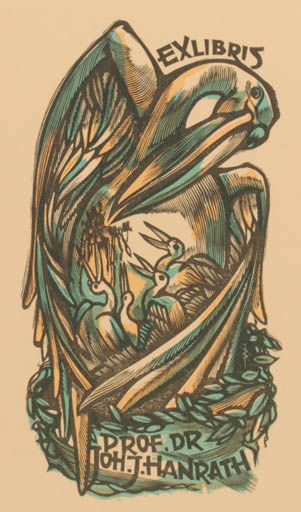 Exlibris by Jan Battermann from Netherland for Dr. Joh.J Hanrath - Bird 