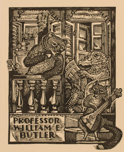 Exlibris by Johan Lawrence from Great Britain for Prof. William Ettler Butler - Fairytale/fable Fauna 