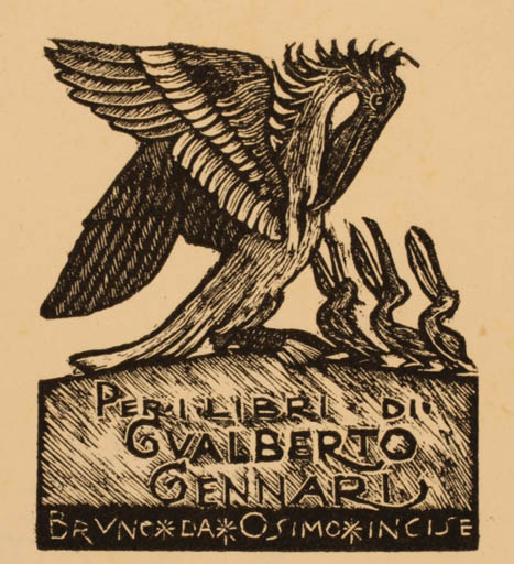 Exlibris by Bruno da Osimo from Italy for Gvalberto Gennari - Bird 