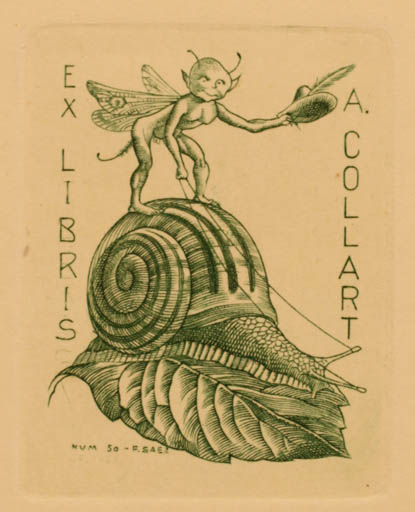 Exlibris by Julio Fernandez Saez from Spain for Albert Collart - Fairytale/fable Fauna 