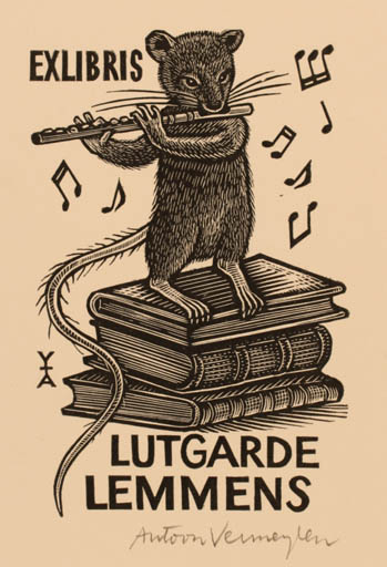 Exlibris by Antoon Vermeylen from Belgium for Lutgarde Lemmens - Book Fauna Music 