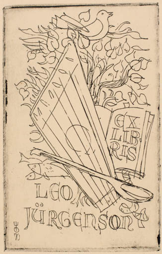 Exlibris by Evald Okas from Estonia for Leo Jürgenson - Book Music 