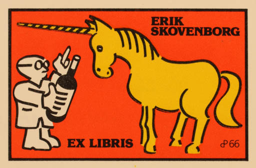 Exlibris by Per Christensen from Denmark for Erik Skovenborg - Unicorn Fable Animal 