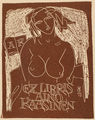 Exlibris by Evald Okas from Estonia for Aino Kaasinen - Woman Nude 