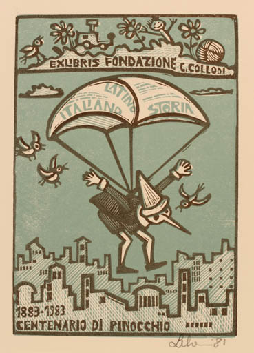 Exlibris by Maria Elisa Leboroni from Italy for Fondazione Nazionale Carlo Collodi - City Fairytale/fable 