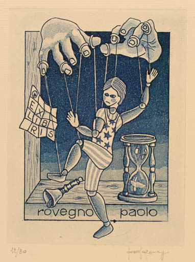 Exlibris by Paolo Rovegno from Italy for Paolo Rovegno - Fairytale/fable Hand(s) 