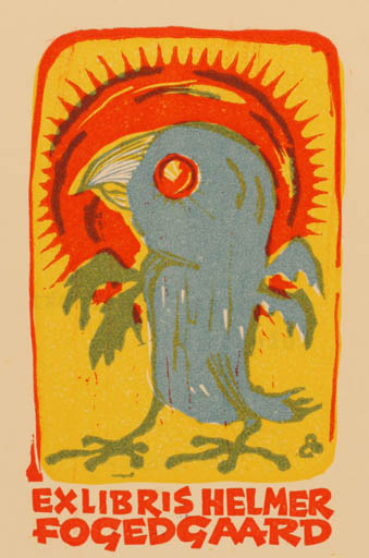 Exlibris by Zbigniew Dolatowski from Poland for Helmer Fogedgaard - Bird Sun 