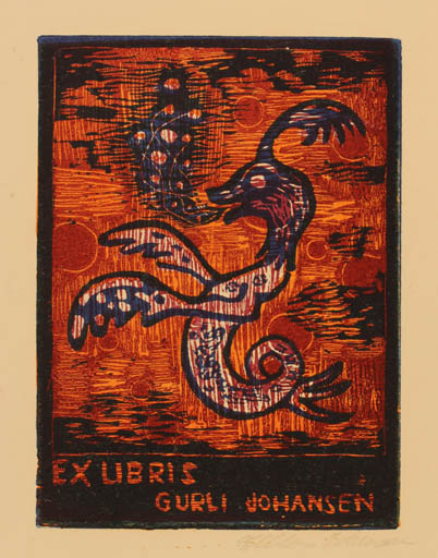 Exlibris by Ethlar Johansen from Denmark for Gurli Johansen - Fable Animal 