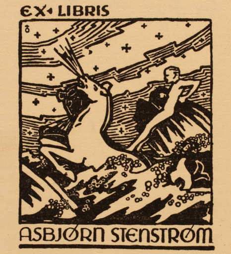 Exlibris by Albert Jaern from Norway for Asbjørn Stenstrøm - Fairytale/fable Horse Maritime 