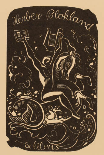 Exlibris by Emil Katrba from Czech Republic for Herber Blokland - Fairytale/fable Fable Animal Maritime 