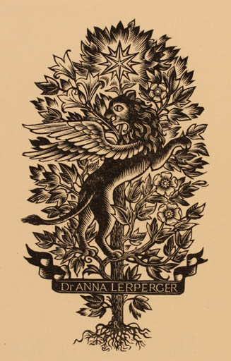 Exlibris by Pam Georg Rueter from Netherland for Dr. Anna Lerperger - Fable Animal Tree 