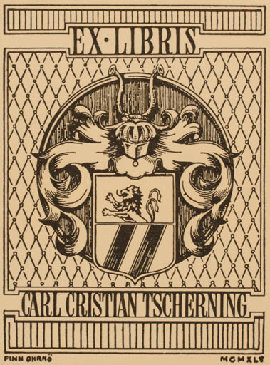 Exlibris by Finn Ohrnø from Denmark for Carl Christian Tscherning - Heraldry 