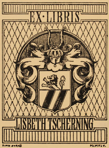 Exlibris by Finn Ohrnø from Denmark for Lisbeth Marie Tscherning - Heraldry 