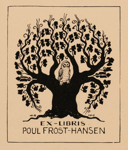 Exlibris by H. C. Bärenholdt from Denmark for Poul Frost-Hansen - Tree Owl 