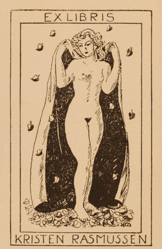 Exlibris by H. C. Bärenholdt from Denmark for Kristen Rasmussen - Woman Nude 