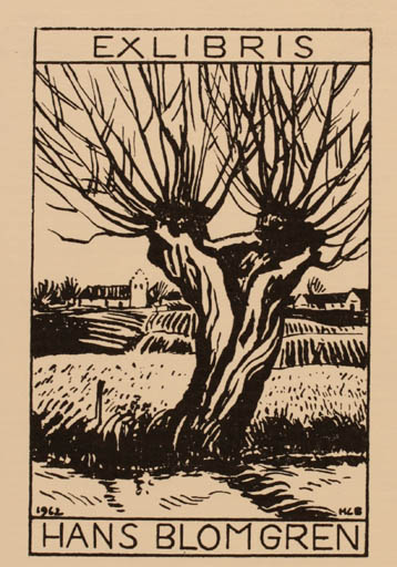 Exlibris by H. C. Bärenholdt from Denmark for Hans Blomgren - Scenery/Landscape Tree 