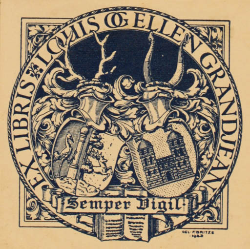 Exlibris by Johannes Britze from Denmark for Louis og Ellen Grandjean - 