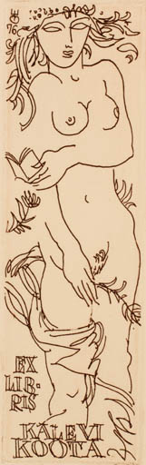 Exlibris by Evald Okas from Estonia for Kalevi Koota - Book Flora Woman Nude 