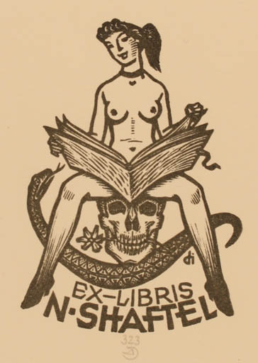 Exlibris by Istvàn Drahos from Hungary for Dr. Norman Shaftel - Book Death Woman Nude 