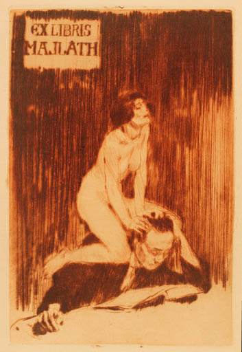 Exlibris by István Prihoda from Czechoslovakia for ? Majlath - Book Woman Man Nude 