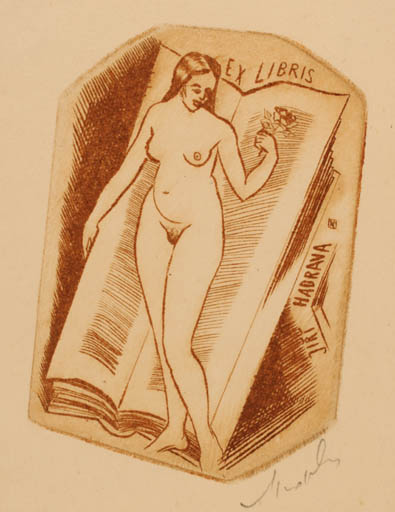 Exlibris by R. Medek from Czechoslovakia for Jiri Hadrava - Book Woman Nude 