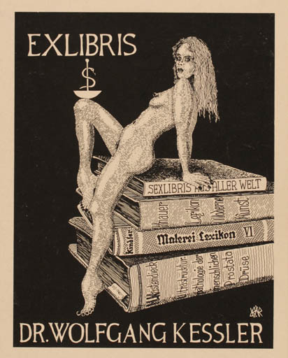 Exlibris by Bernhard Kuhlmann from Germany for Dr. Wolfgang Kessler - Book Woman Nude 