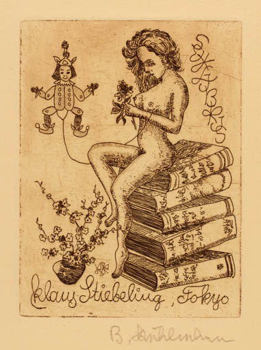 Exlibris by Bernhard Kuhlmann from Germany for Klaus Stiebeling - Book Woman Nude 