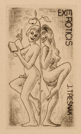 Exlibris by Fritz Kühn from Germany for Josef Tresnak - Erotica Ex Erotica Couple 