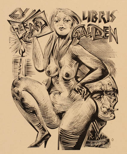 Exlibris by Richard Kaljo from Estonia for Gerard Gaudaen - Book Woman Nude 