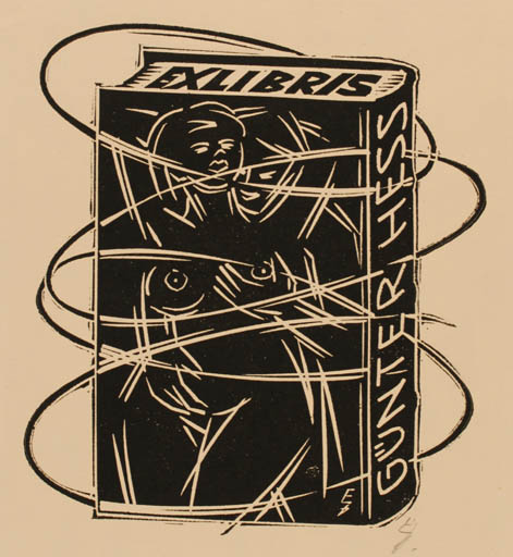 Exlibris by Erhard Zierold from Germany for Günter Hess - Book Woman Nude 