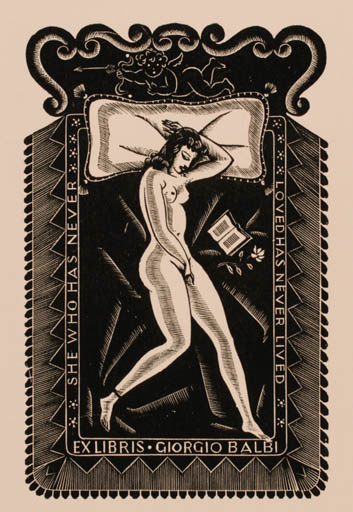 Exlibris by Italo Zetti from Italy for Giorgio Balbi - Book Angel Woman Nude 