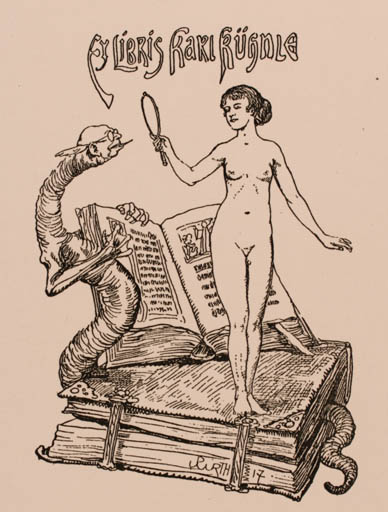 Exlibris by Peter Würth from Germany for Karl Rühnle - Book Jugend Woman Nude 