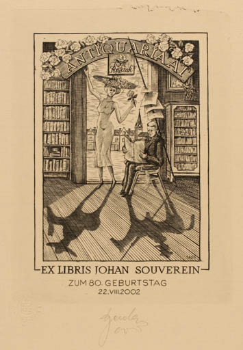 Exlibris by Tadeusz Szumarski from Poland for Johannes Souverein - Book Don Quijote Interior Couple 