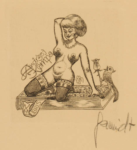 Exlibris by Eugen Schmidt from Germany for Andrzeja Kempy - Book Woman Nude 