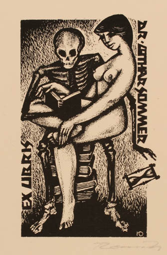 Exlibris by Hubert Rockenberger from Germany for Dr. Lothar Sommer - Book Death Woman Nude 