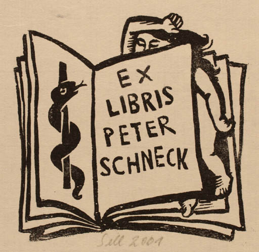 Exlibris by Lothar Soll from Germany for Peter Schneck - Book Woman 