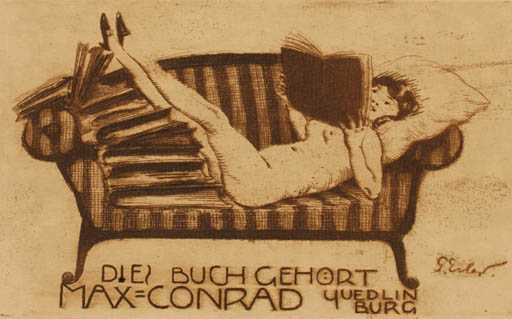 Exlibris by Georg Oskar Erler from Germany for Max Conrad - Book Woman Nude 