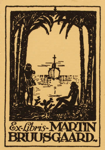 Exlibris by Albert Jaern from Norway for Martin Bruusgaard - Woman Maritime Ship/Boat 