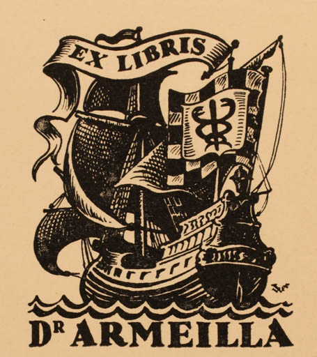 Exlibris by Valentin Le Campion from France for ? Dr. Armeilla - Maritime Ship/Boat 