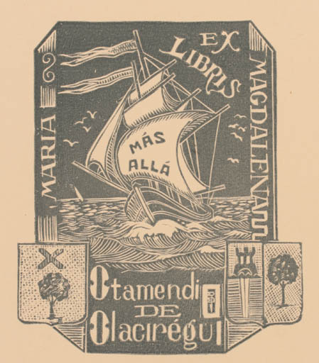 Exlibris by Rene Barande from France for Maria Magdalena - Maritime Ship/Boat 