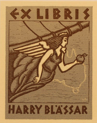 Exlibris by Vilho Askola from Finland for Harry Blassar - Maritime Ship/Boat 