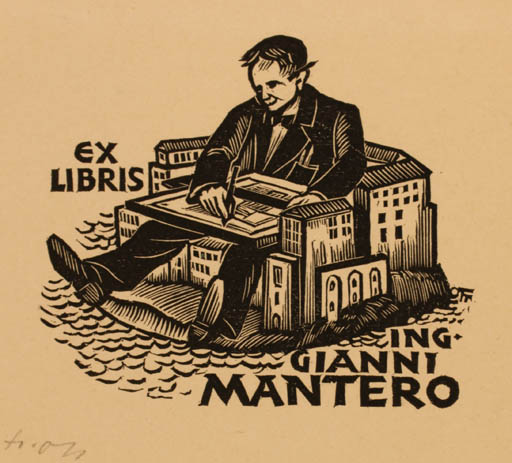 Exlibris by Herbert S. Ott from Germany for Gianni Mantero - Working Architecture Man 