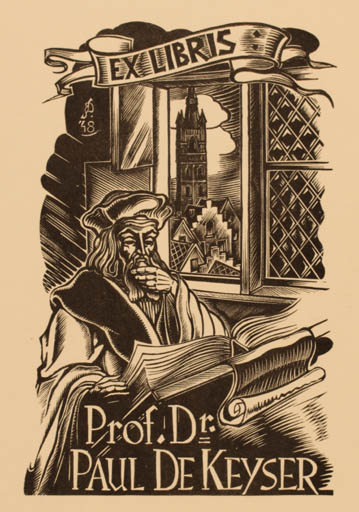 Exlibris by Luc de Jaegher from Belgium for Prof. Dr. Paul De Keyser - Book City Man 