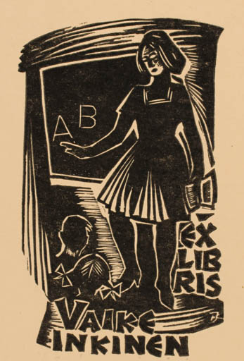 Exlibris by Jaak Kuusk from Estonia for Vaike Inkinen - Working Child Woman 