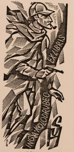 Exlibris by Vojtech Cinybulk from Czechoslovakia for A. Kolodrubec - Man Weapon 