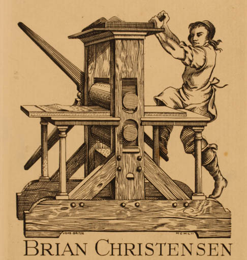 Exlibris by Johannes Britze from Denmark for Brian Christensen - Working Printing technique 