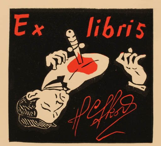 Exlibris by Henry Carlo Skov from Denmark for Henry Carlo Skov - Drama Death Hand(s) Man Weapon 